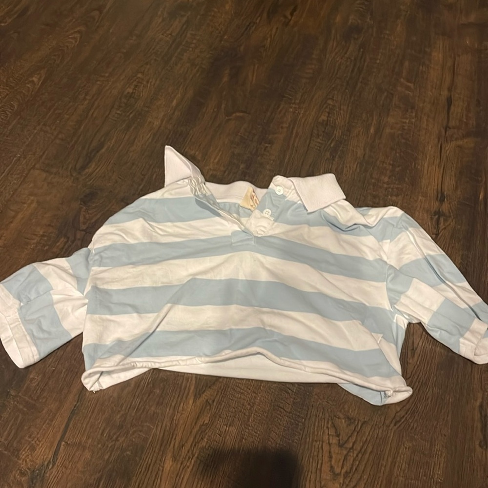 urban rebel baby collared tee, white a blue stripes baby tee. beachy top